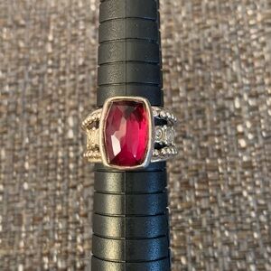 Sterling Silver dark pink colored ring sz 7 adjustable